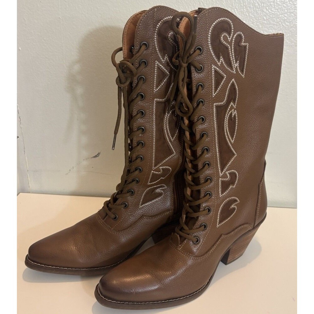 Dingo DI817 San Miguel Tan Western Lace Up Boots Women's Size 8 Cowboy Snip Toe